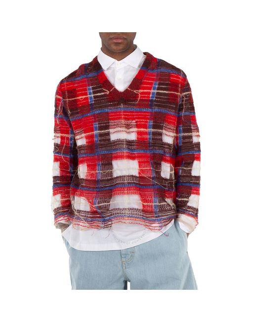 Maison Margiela Deconstructed Long-Sleeve Knitted Top in Red for
