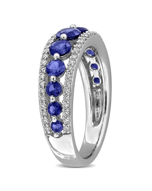 Created Forever Blue 1 1/2Ct Tgw Created Sapphire And 1/3Ct Tw Lab-Grown Diamond Graduated Ring
