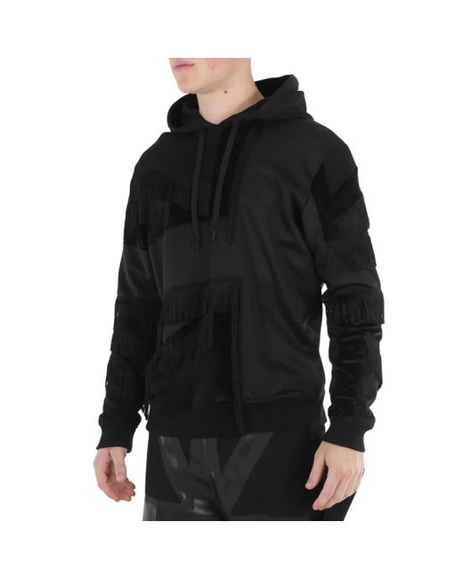 Burberry Black Flag Intarsia Patchwork Fringed Hoodie for men