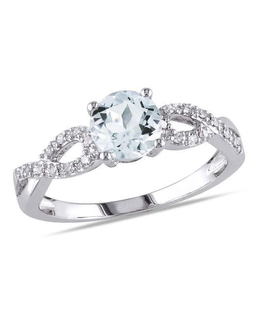 Amour Metallic 1/10 Ct Tw Diamond And Aquamarine Engagement Ring