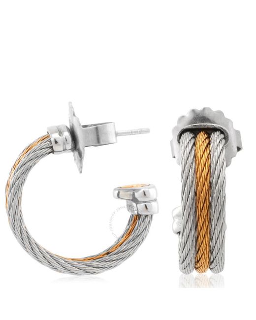 Alor Metallic Yellow & Grey Cable Petite Three Row Hoop Earrings With 18kt White Gold