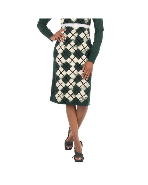 Burberry Green Argyle Intarsia Knitted Midi Skirt