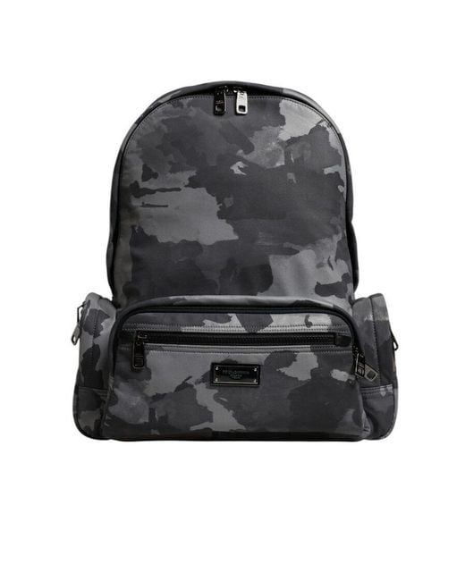 Dolce & Gabbana Gray Dolce & Gabbana Camouflage Logo Plaque Backpack for men