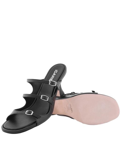 CAREL PARIS Black Kitty 3-Strap Leather Mules, Brand Size 39 Us
