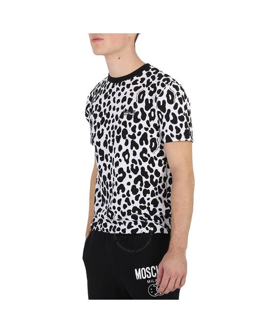 Moschino Black Leopard Print Cotton Logo T-shirt for men