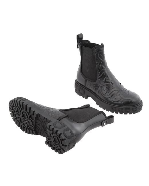 Ferragamo Black Gancini Leather Chelsea Boots