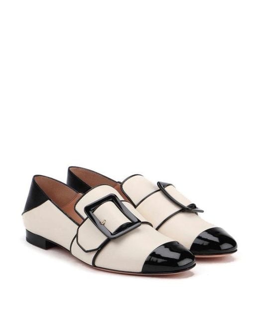 Bally Black Janelle Leather Cap-Toe Loafers, Brand Size 37 Us