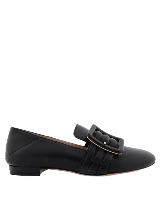 Bally Black Janelle Buckle Leather Loafers