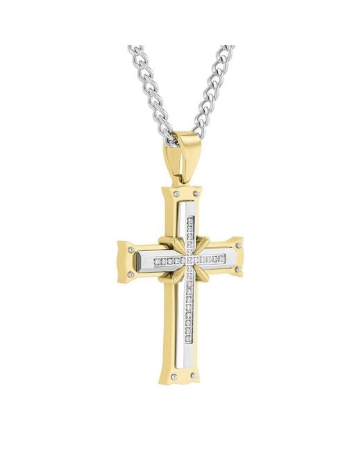 Robert Alton Metallic 1/8Ctw Diamond Stainless Steel With Finish Cross Pendant for men