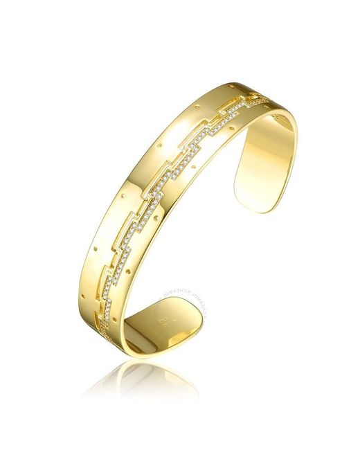 Rachel Glauber Metallic Gold Plated With Cubic Zirconias Zig-zag Cuff Bracelet