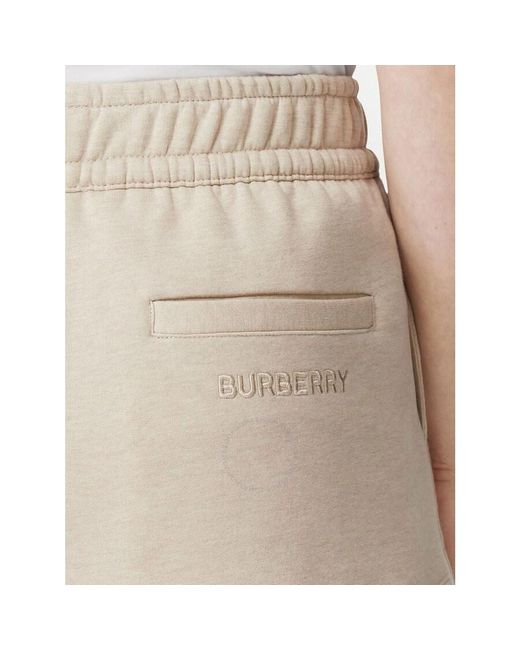Burberry Natural Soft Taupe Ember Cotton Cashmere Logo Detail Shorts