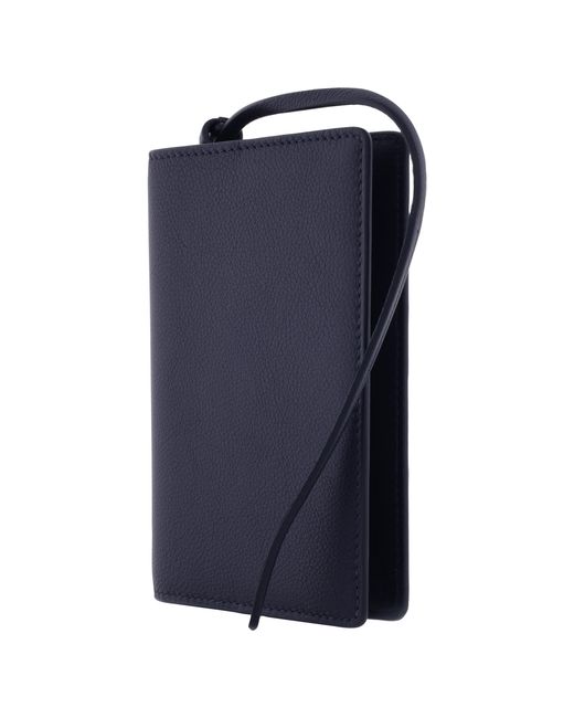 Ferragamo Blue Logo Stamp Leather Passport Holder for men