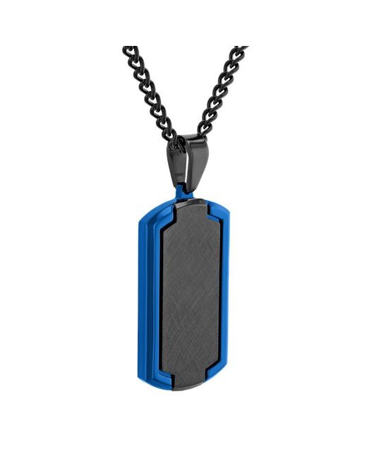 Robert Alton Blue Stainless Steel Satin Finish And Dog Tag Necklace for men