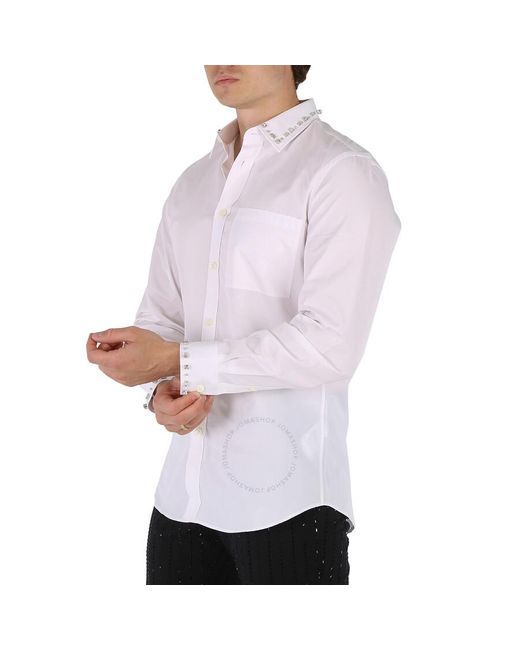 Burberry White Clacton Classic Fit Embellished Cotton Poplin Dress Shirt for men