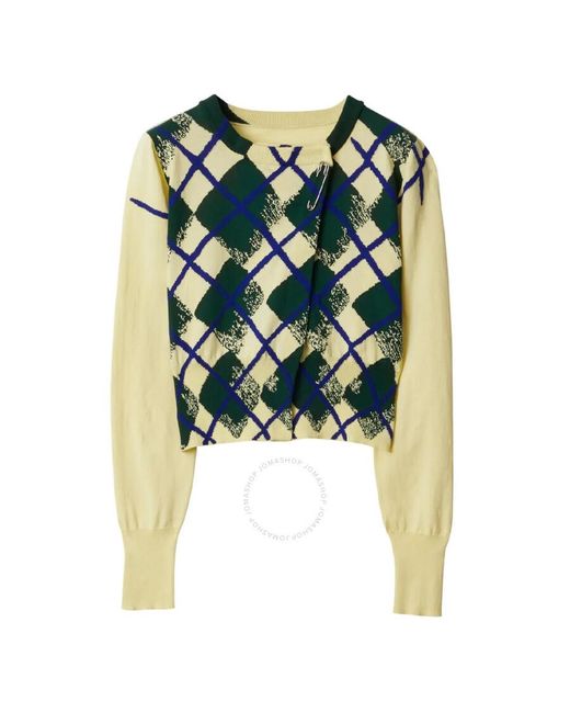 Burberry Green Argyle-Intarsia Cropped Cotton Jumper
