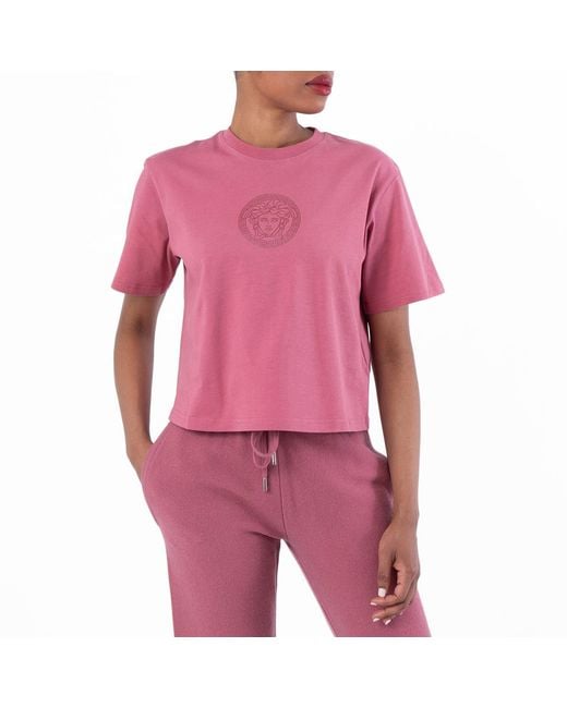 Versace Pink Medusa Cotton Crop T-Shirt, Brand Size 42 Us