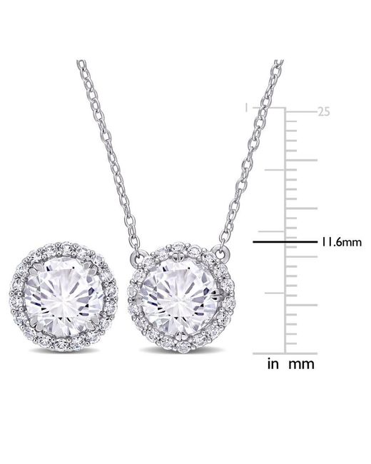 Amour White 8 1/3 Ct Tgw Created Sapphire Halo Earring & Pendant Set