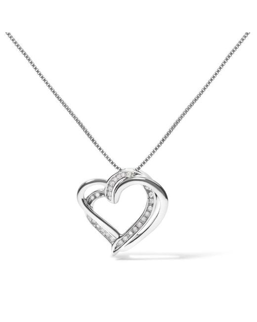 Haus of Brilliance Metallic 925 Sterling 1/10Ct Tdw Diamond Double Heart Pendant Necklace