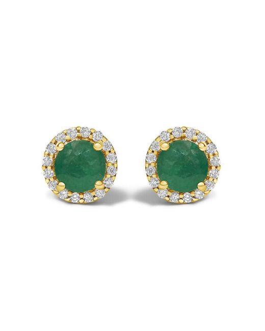 Haus of Brilliance Green 10K Emerald And 1/6 Cttw Diamond Halo Stud Earring