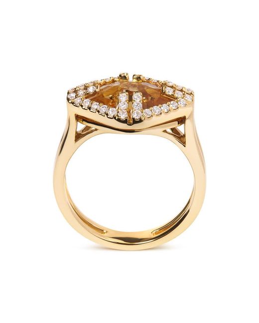Haus of Brilliance Metallic 14K Marquise-Cut Citrine And 1/3 Cttw Diamond Halo Cocktail Ring