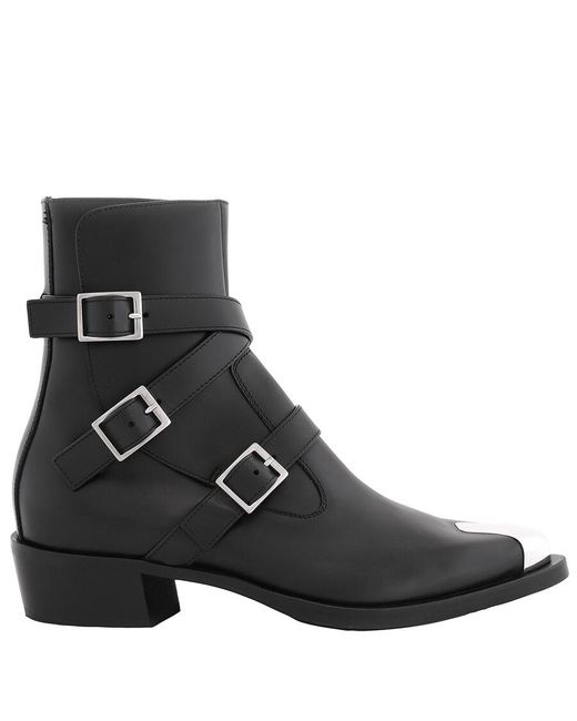 Alexander McQueen Black Punk Triple Strap Leather Boots, Brand Size 40 Us for men