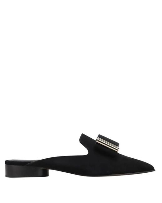 Ferragamo Black Lea Suede Slip-On Mules