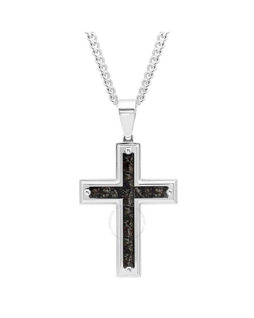 Robert Alton Metallic Stainless Steel Camo Inlay Cross Necklace for men