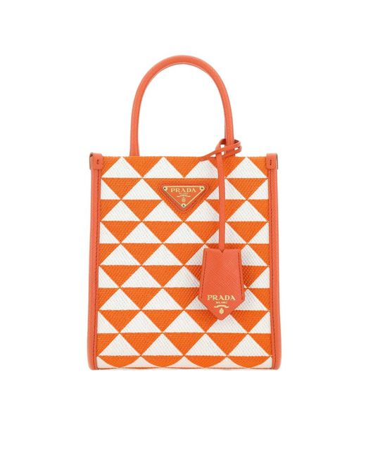 Prada Orange Embroidered Fabric Micro Symbole Handbag for men