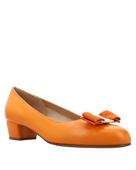 Ferragamo Orange Salvatore Vara Bow Pump Shoe