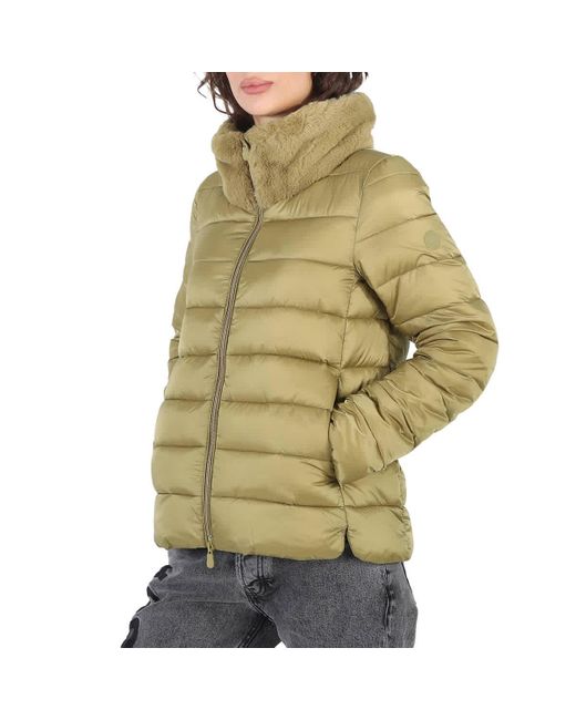 Save The Duck Green Mei Faux Fur Collar Jacket