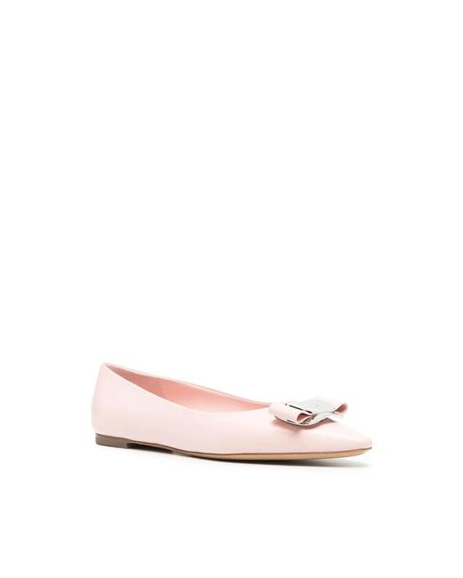 Ferragamo Pink New Vara Plate Zea Ballet Flats