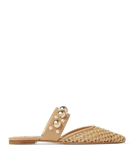 Jimmy Choo Natural Basette Raffia Flats, Brand Size 34 Us