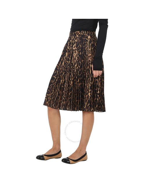 Burberry Black Rersby Leopard Print Pleated Skirt