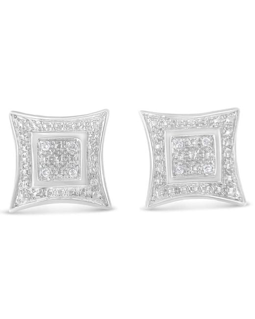 Haus of Brilliance Metallic 925 Sterling Diamond Accented 4-Stone Four Pointed Star Shaped Halo-Style Stud Earrings