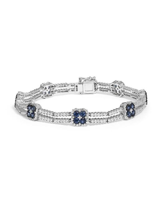 Haus of Brilliance Metallic 18K 2 3/4 Cttw Diamond And 3X3Mm Sapphire Double Row Link Bracelet