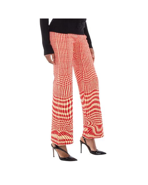 Burberry Red Houndstooth Wool-Blend Trousers
