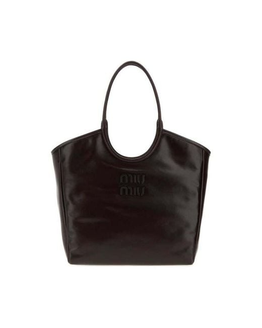Miu Miu Black Dark Ivy Leather Shopping Bag Moro Borse A Mano