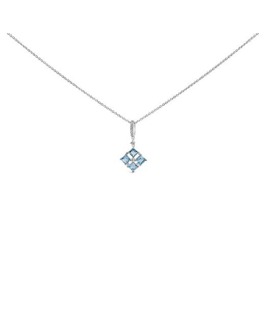 Haus of Brilliance Metallic Sterling Topaz And Sapphire Square Motif Pendant Necklace 18 Inch for men