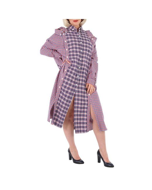 Burberry Purple Bright Reconstructed Contrast Check Shirt Dress, Brand Size 6 (Us