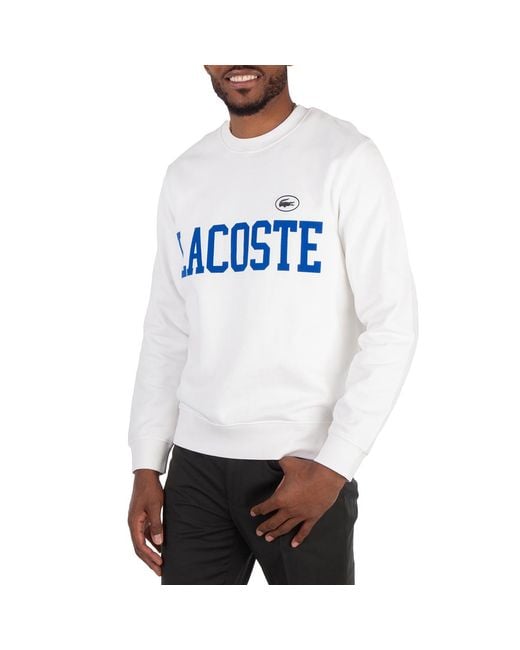 Lacoste White Flocked Logo Fleece Sweatshirt, Brand Size 5 for men