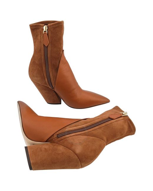 Burberry Brown Nutmeg Panelled Suede And Lambskin Ankle Boots