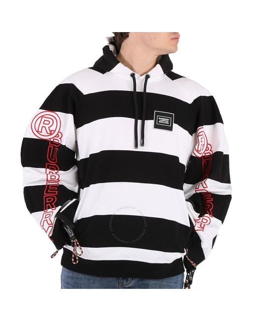 Burberry Blue Printed Logo Striped Hoodie for men