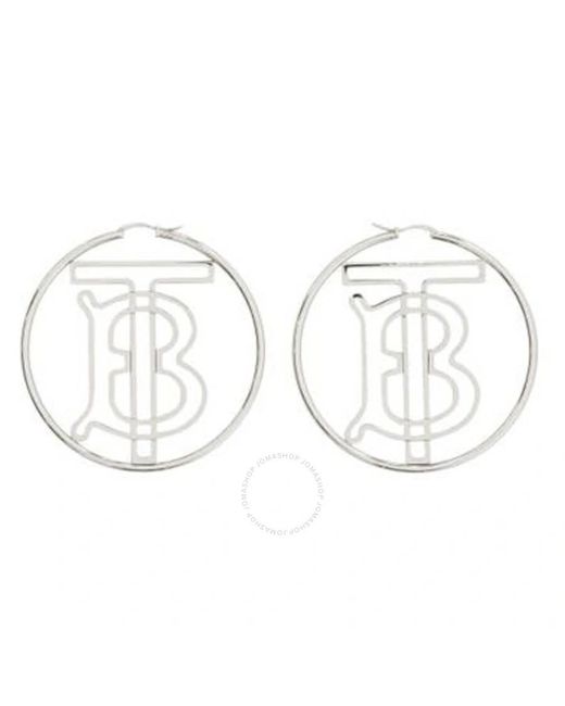 Burberry Metallic Palladio Monogram Motif Hoop Earrings