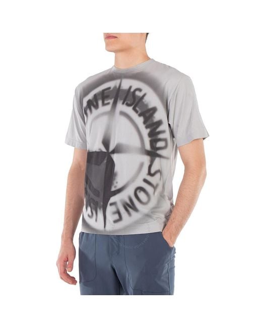Stone Island Gray Cotton Jersey Gradient Compass Print T-Shirt for men
