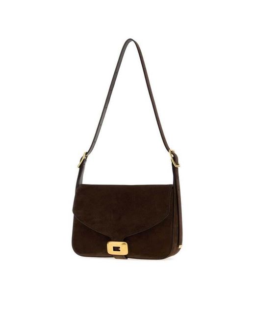 Balenciaga Black Dark Suede Medium Clicca Shoulder Bag Muscade Borse A Mano