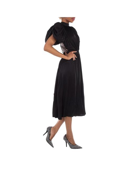 ROTATE BIRGER CHRISTENSEN Black Puff-Sleeved Mandarin-Collar Woven Midi Dress