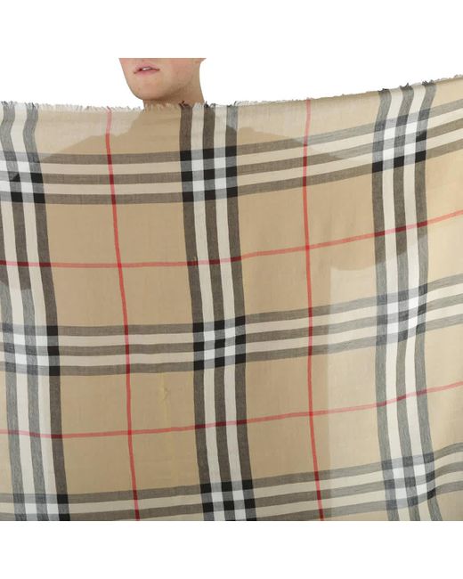 Burberry Natural Archive Check Wool Fringed Scarf