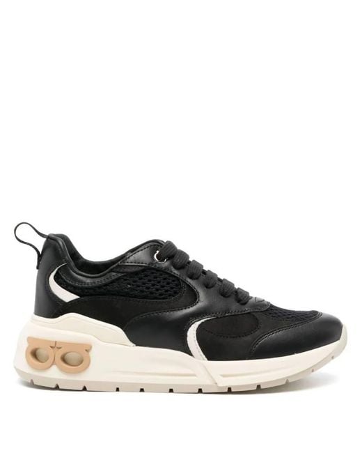 Ferragamo Black Cosma Gancini Panelled Sneakers for men