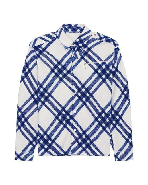 Burberry Blue Check Pattern Buttoned Up Shirt for men