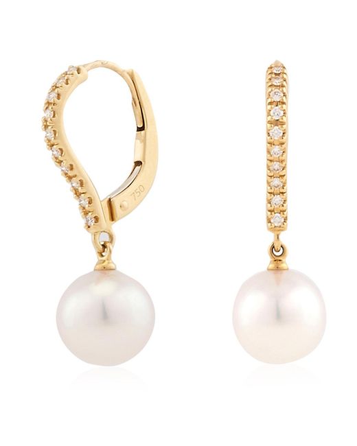 Mikimoto Metallic Akoya Pearl & Diamond Drop Earrings With 18k Yellow Gold 7.5mm